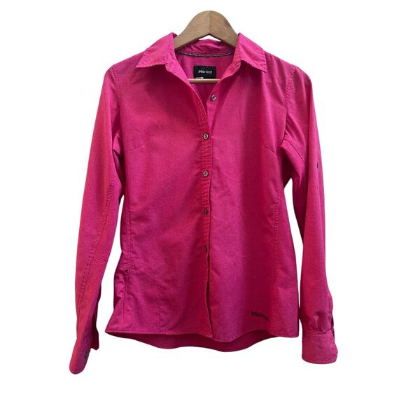 Marmot Pink Roll Tab Sleeve Button Up Camp Shirt Size Small Outdoors - Picture 2 of 15